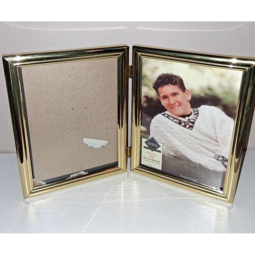 Vintage Fetco Beacon Hill Solid Brass Double Hinged Picture Frame 5x7